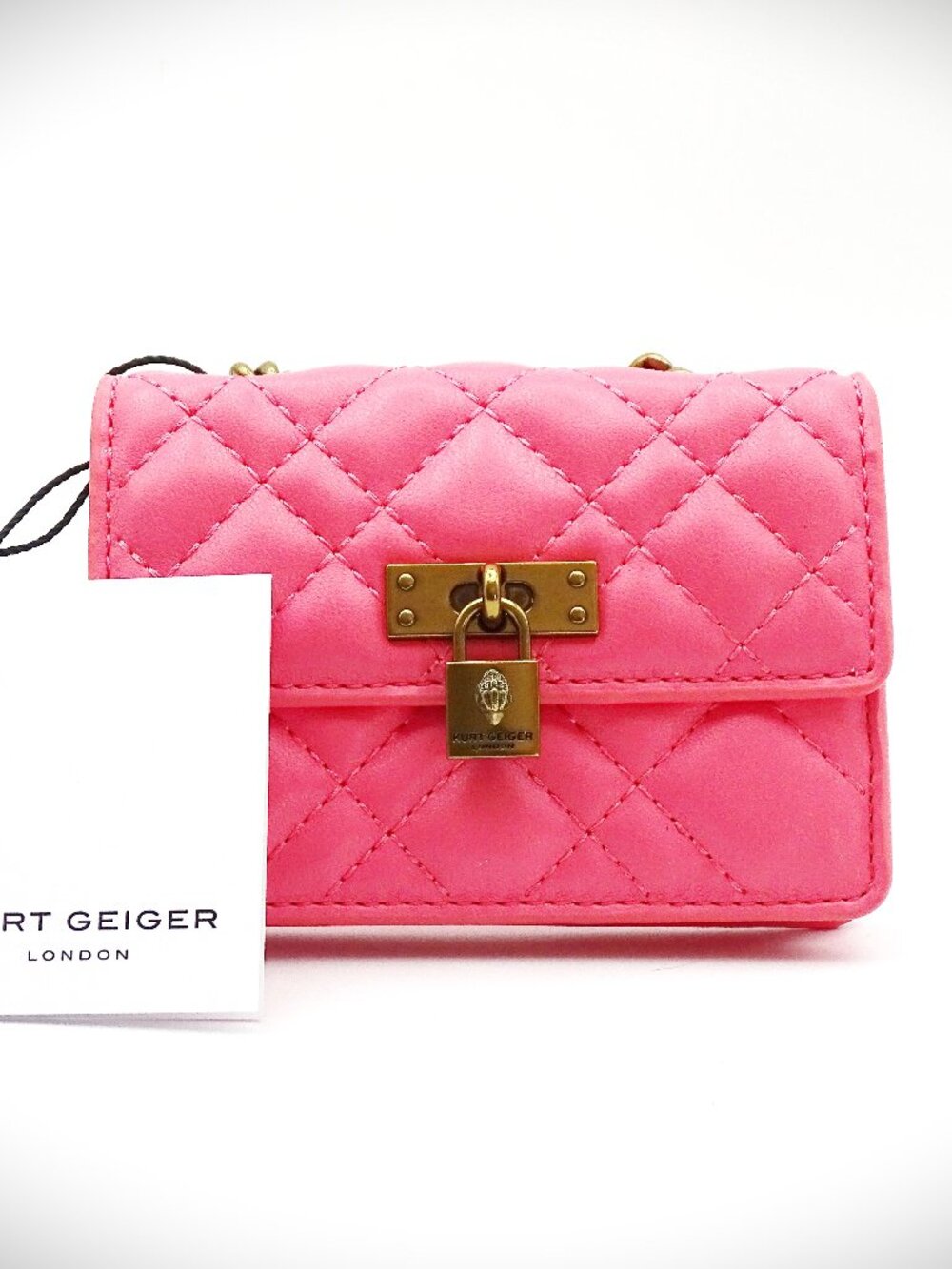 KURT GEIGER Micro Brixton Pink Comb Color Quilted Crossbody Bag